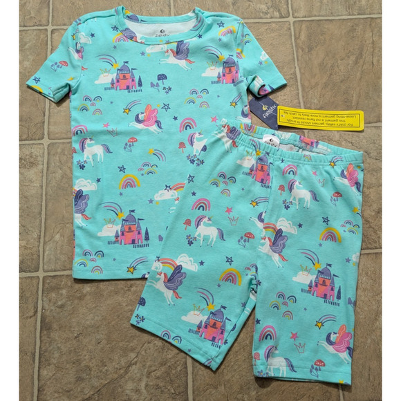 New Fish Stix sz 10 2pc Pajama Short Set knit horses castle stars sleep 1790 - Picture 1 of 4